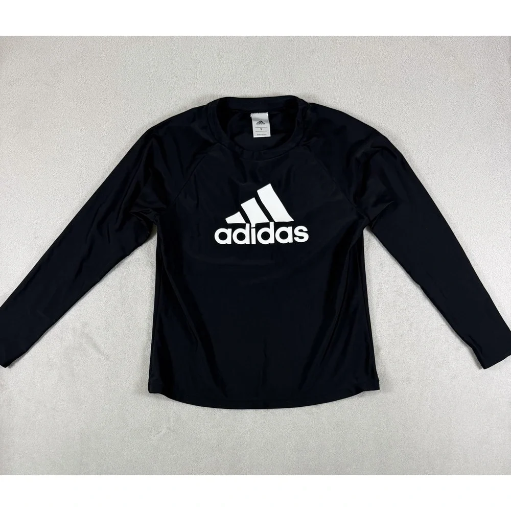 Adidas Long Sleeve Logo Rash Guard Shirt Black Size Small
